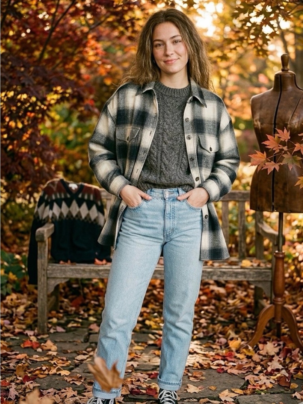 Vintage 90s Liz Wear Wool Blend Plaid Oversized Shacket, size M